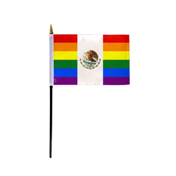 AGAS Small Mexico Rainbow Pride Flag 4x6 inch Flag on a 11 inch Plastic Stick