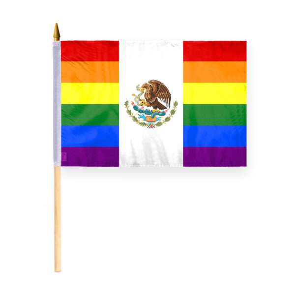 AGAS Mexico Rainbow Stick Flag 12x18 inch Flag on a 24 inch Wooden Flag Stick