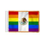 AGAS Mexico Rainbow Antenna Aerial Flag For Cars with Gold Fringe 4x6 inch