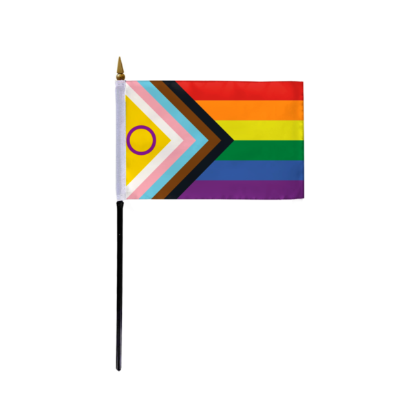 AGAS Intersex Flag 4x6 inch Small Mini 6 Stripe Rainbow Flag -11 inch Plastic Pole - Single Sided Print on Durable Polyester Fabric - Sewn Edges - Lesbian Gay Bisexual Transgender Queer LGBTQ+ Pride Gay Pride Flag on a Stick Decoration for Rainbow Festivals Gay Pride Events flags.