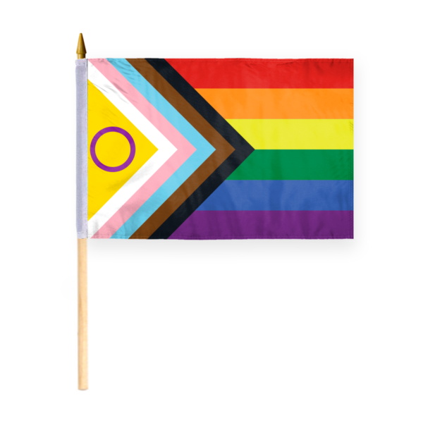 AGAS 12x18 inch InterSex Pride Stick Flags- mounted on 24 inch long 5/16 inch in dia Wooden Pole (InterSex )