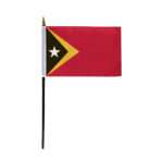 AGAS East Timor Flag 4x6 inch - 11" Plastic Pole 100% Polyester Stitched Edges East Timorese National Mini Flag on a Stick
