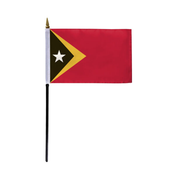 AGAS East Timor Flag 4x6 inch - 11" Plastic Pole 100% Polyester Stitched Edges East Timorese National Mini Flag on a Stick