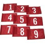 TUBE NUMBERED GOLF FLAGS -WHITE TEXT ON RED