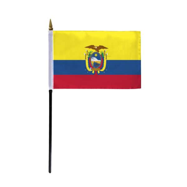 AGAS Ecuador Stick Flag 4x6 inch mounted onto 11 inch Plastic Pole