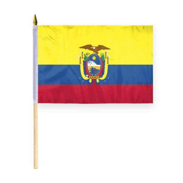 AGAS Ecuador Stick Flag 12x18 inch mounted onto 24 inch Wood Pole