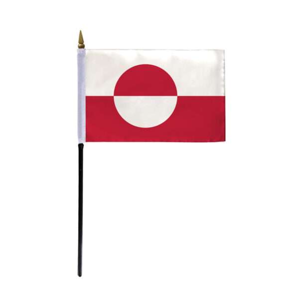 AGAS Greenland Flag 4x6 inch - 11" Plastic Pole 100% Polyester Stitched Edges Denmark Greenlander National Mini Flag on a Stick