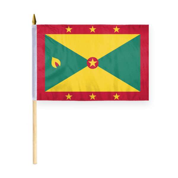 AGAS Grenada Flag 12x18 inch - 24" Wood Pole 100% Polyester Double Stitched Grenadian National Mini Handheld Flag