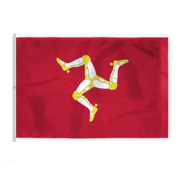 AGAS Isle of Man Flag 8x12 ft - Outdoor 200D Nylon - 6 Needle Lock Stitched Fly Hem - Canvas Header - Rope Thimble & 1 Brass Grommet - Fade Proof - Large Size Outdoor Long Lasting All Weather Flag brattagh Vannin English Triskelion National Flag
