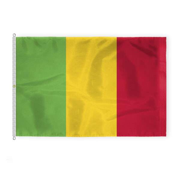 AGAS Mali Flag 8x12 ft - Outdoor 200D Nylon - 6 Needle Lock Stitched Fly Hem - Canvas Header - Rope Thimble & 1 Brass Grommet - Fade Proof - Large Size Outdoor Long Lasting All Weather Flag Malian National Flag