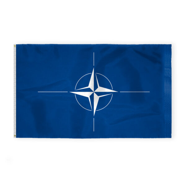 AGAS NATO North Atlantic Treaty Organization Atlantic Alliance Flag 6x10 ft 200D Nylon Fabric Double Stitched Canvas Header Brass Grommets Fade Resistant & Vivid Colors Big Size NATO Flag