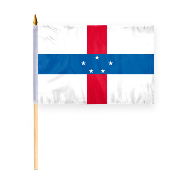 AGAS Small Netherlands Antilles National Flag 12x18 inch - 24 inch Wood Pole Polyester Fabric Double Stitched Handheld Mini Dutch Caribbean Flag on Stick