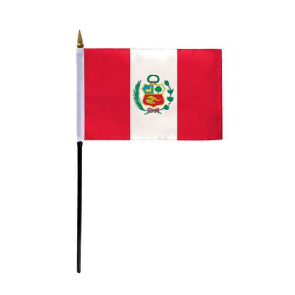 Small 4" x 6" 4x6 inch Peru with Official Seal Hand Flag Polyester
