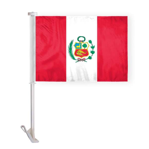 Peru with Official Seal Car Flag Premium 10.5x15 inch