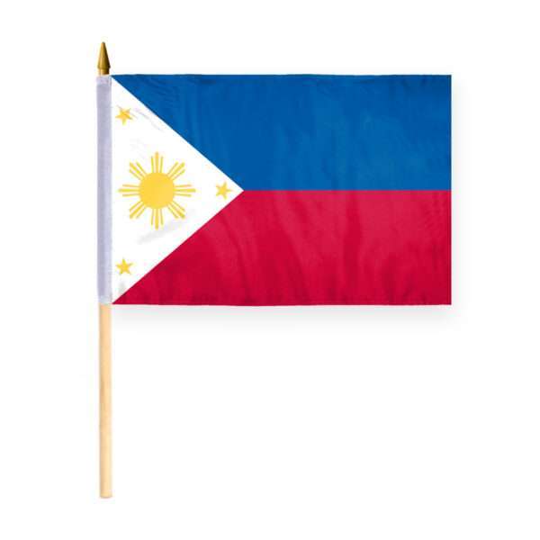 Small 12" x 18" 12x18 inch Philipines Hand Flag Polyester material Double Stitched 24" Wood Stick Handheld Mini Filipino Flag on Stick