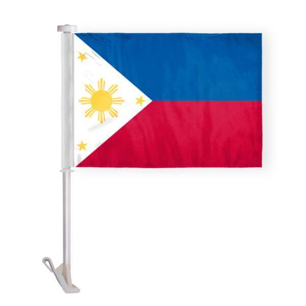 Philipines Car Flag Premium 10.5x15 inch Double Stitched Edges Double Sided Print on Superknit Polyester 19 Inch White Plastic Unbreakable Stiff Pole