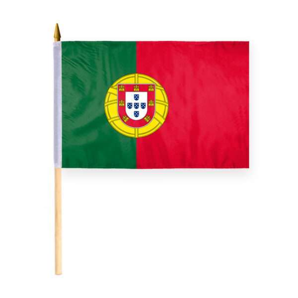 Small 12" x 18" 12x18 inch Portugal Hand Flag Polyester material Double Stitched 24" Wood Stick Handheld Mini Portuguese Flag on Stick