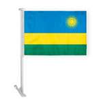 Rwanda Car Flag Premium 10.5x15 inch Printed Double Sided on Super Knit Polyester Fabric Double Stitched 19 Inch White Plastic Unbreakable Stiff Pole