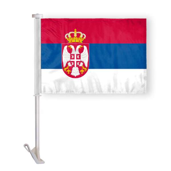 Serbian with Official Seal Car Flag Premium 10.5x15 inch