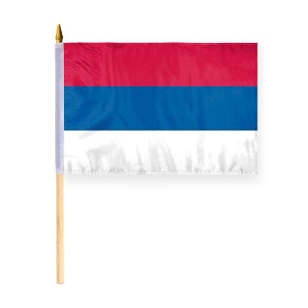 Small Serbia Flag 12x18 inch mounted onto 24 inch Wood Pole