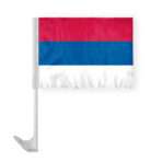 Serbia Car Flag 12x16 inch Polyester Fabric Double Stitched 17 Inch White Plastic Flexible Pole