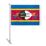 Eswatini Swaziland Car Flag Premium 10.5x15 inch Printed Double Sided on Super Knit Polyester Fabric Double Stitched 19 Inch White Plastic Unbreakable Stiff Pole High Visibility Swazi Kingdom Car Flag