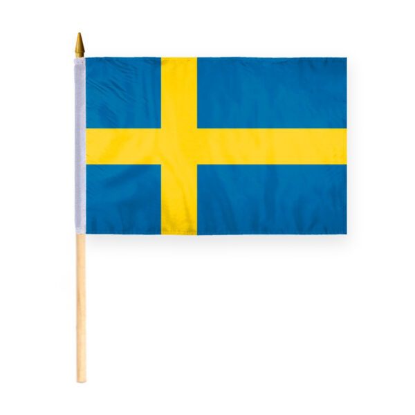 Sweden Flag 12x18 inch - 24" Wood Pole 100% Polyester Double Stitched Swedish Mini Handheld Flag
