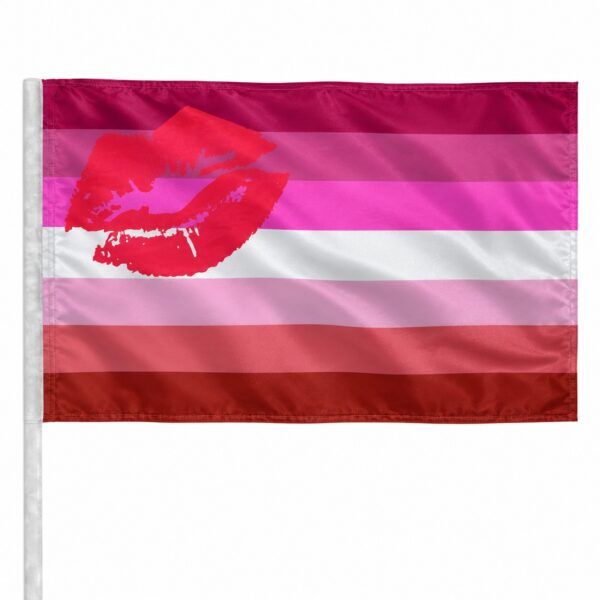 Promo Patriot Lipstick Lesbian Pride Antenna Aerial Flag For Cars with Gold Fringe 4x6 inch - Printed Wrap Knitted Polye