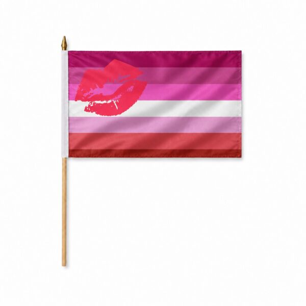 Promo Patriot Lipstick Lesbian Pride Stick Flag 12x18 inch Flag on a 24 inch Wooden Flag Stick - Sewn Edges Fade Resista