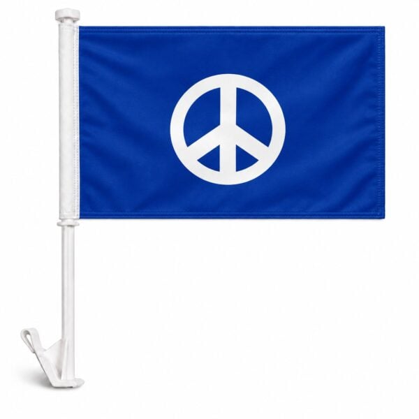 Peace Symbol Car Flag 10.5x15 Inch - Double Sided Polyester with 19 Inch Unbreakable Pole